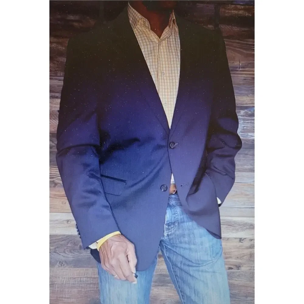 Tommy Hilfiger 100% Worsted Wool Navy Sport Jacket Blazer 42R Dual Vent 2 Button